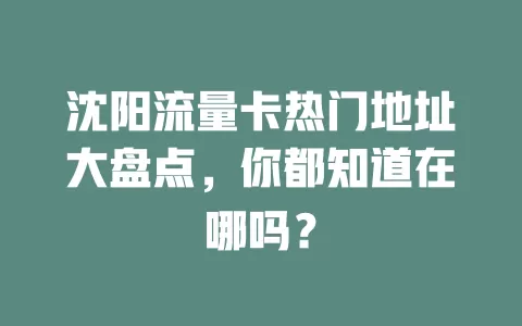 沈阳流量卡热门地址大盘点，你都知道在哪吗？