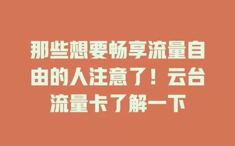 那些想要畅享流量自由的人注意了！云台流量卡了解一下