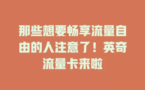 那些想要畅享流量自由的人注意了！英奇流量卡来啦
