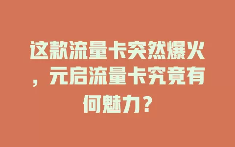 这款流量卡突然爆火，元启流量卡究竟有何魅力？
