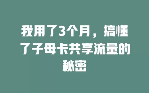 我用了3个月，搞懂了子母卡共享流量的秘密