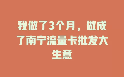 我做了3个月，做成了南宁流量卡批发大生意