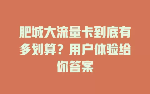 肥城大流量卡到底有多划算？用户体验给你答案
