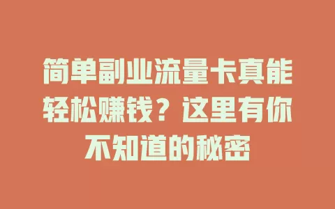 简单副业流量卡真能轻松赚钱？这里有你不知道的秘密