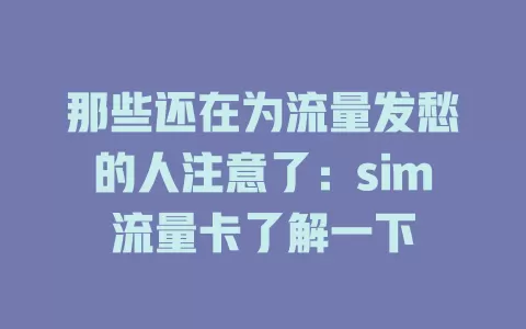 那些还在为流量发愁的人注意了：sim流量卡了解一下