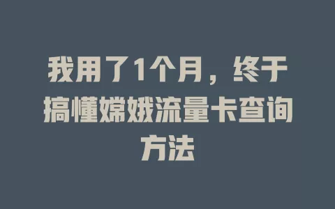 我用了1个月，终于搞懂嫦娥流量卡查询方法
