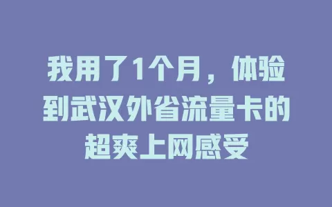 我用了1个月，体验到武汉外省流量卡的超爽上网感受