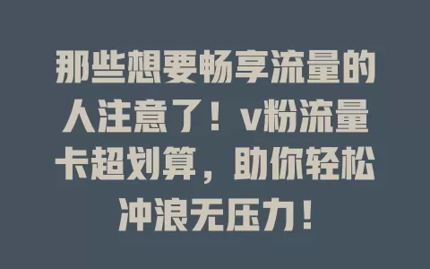 那些想要畅享流量的人注意了！v粉流量卡超划算，助你轻松冲浪无压力！