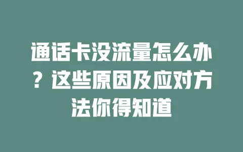 通话卡没流量怎么办？这些原因及应对方法你得知道