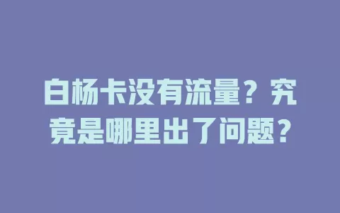 白杨卡没有流量？究竟是哪里出了问题？