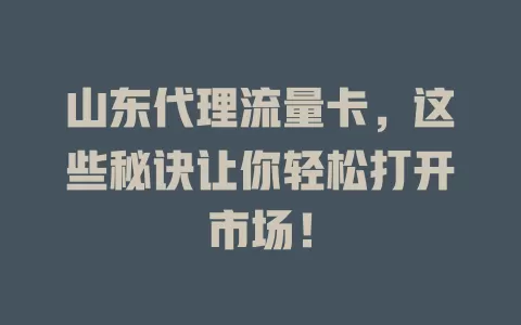 山东代理流量卡，这些秘诀让你轻松打开市场！