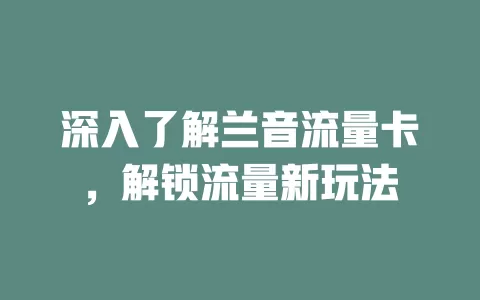深入了解兰音流量卡，解锁流量新玩法