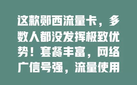 这款郧西流量卡，多数人都没发挥极致优势！套餐丰富，网络广信号强，流量使用超灵活，费用亲民还有优质服务，流量烦恼别错过它！