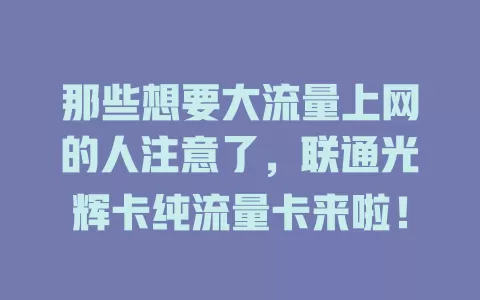 那些想要大流量上网的人注意了，联通光辉卡纯流量卡来啦！