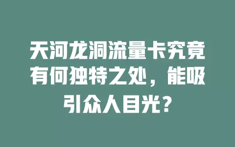 天河龙洞流量卡究竟有何独特之处，能吸引众人目光？