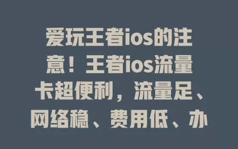 爱玩王者ios的注意！王者ios流量卡超便利，流量足、网络稳、费用低、办理快，助你畅享游戏欢乐