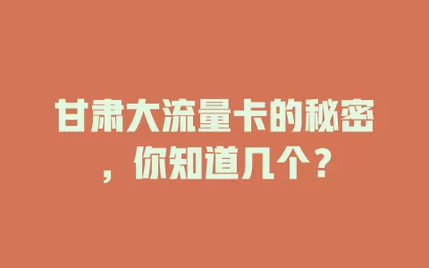 甘肃大流量卡的秘密，你知道几个？