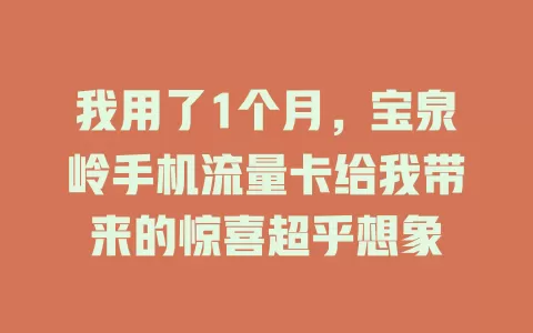 我用了1个月，宝泉岭手机流量卡给我带来的惊喜超乎想象