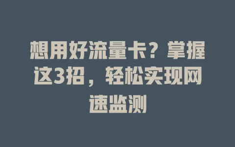 想用好流量卡？掌握这3招，轻松实现网速监测