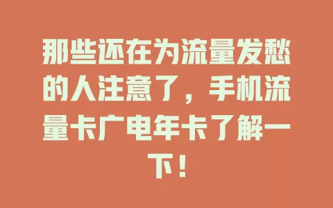 那些还在为流量发愁的人注意了，手机流量卡广电年卡了解一下！