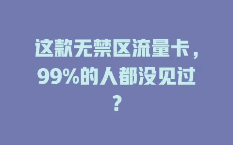 这款无禁区流量卡，99%的人都没见过？