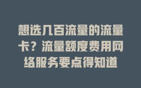 想选几百流量的流量卡？流量额度费用网络服务要点得知道