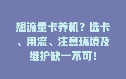 想流量卡养机？选卡、用流、注意环境及维护缺一不可！