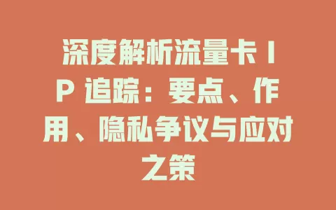 深度解析流量卡 IP 追踪：要点、作用、隐私争议与应对之策