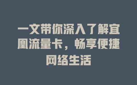 一文带你深入了解宜凰流量卡，畅享便捷网络生活