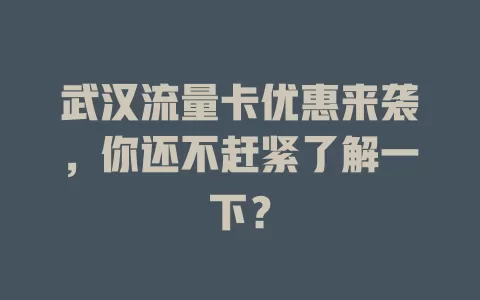 武汉流量卡优惠来袭，你还不赶紧了解一下？