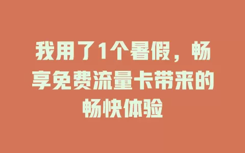 我用了1个暑假，畅享免费流量卡带来的畅快体验