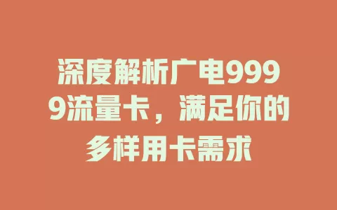深度解析广电9999流量卡，满足你的多样用卡需求