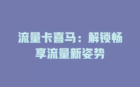流量卡喜马：解锁畅享流量新姿势