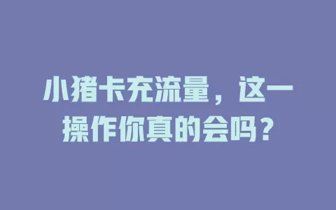 小猪卡充流量，这一操作你真的会吗？