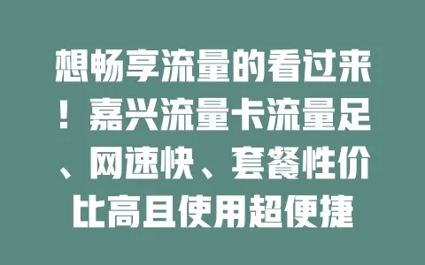 想畅享流量的看过来！嘉兴流量卡流量足、网速快、套餐性价比高且使用超便捷
