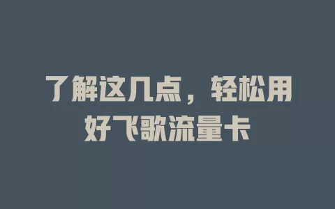 了解这几点，轻松用好飞歌流量卡