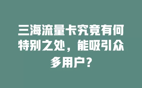 三海流量卡究竟有何特别之处，能吸引众多用户？