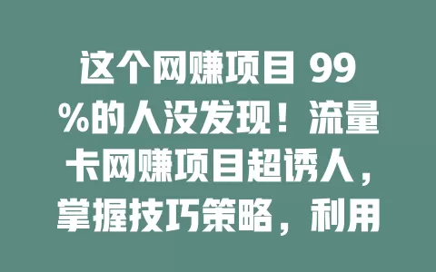 这个网赚项目 99%的人没发现！流量卡网赚项目超诱人，掌握技巧策略，利用推广渠道，不惧竞争变化，付出努力耐心，就能探索潜力领域获惊喜收益！