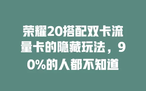 荣耀20搭配双卡流量卡的隐藏玩法，90%的人都不知道