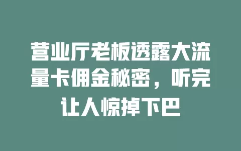 营业厅老板透露大流量卡佣金秘密，听完让人惊掉下巴