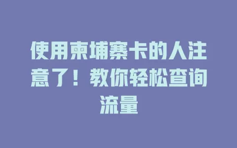 使用柬埔寨卡的人注意了！教你轻松查询流量