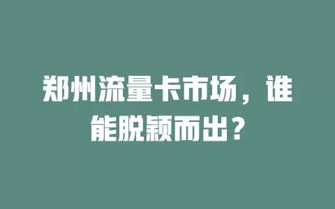 郑州流量卡市场，谁能脱颖而出？