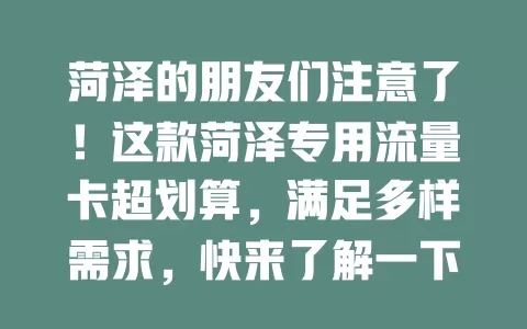 菏泽的朋友们注意了！这款菏泽专用流量卡超划算，满足多样需求，快来了解一下！
