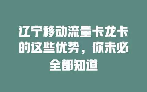 辽宁移动流量卡龙卡的这些优势，你未必全都知道
