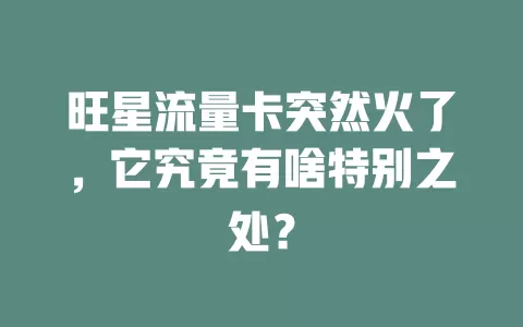 旺星流量卡突然火了，它究竟有啥特别之处？