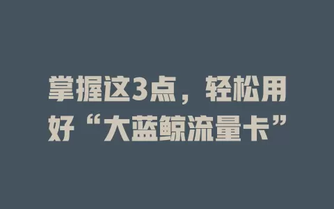掌握这3点，轻松用好“大蓝鲸流量卡”