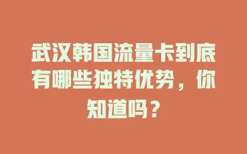 武汉韩国流量卡到底有哪些独特优势，你知道吗？
