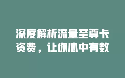 深度解析流量至尊卡资费，让你心中有数