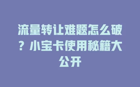 流量转让难题怎么破？小宝卡使用秘籍大公开