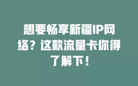 想要畅享新疆IP网络？这款流量卡你得了解下！